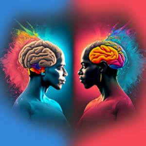 Split-screen visual concept representing the differences between branding and marketing. On the left side, a logo, brand colors, and emotional imagery symbolize branding, while on the right side, digital ads, social media icons, and data analytics visuals represent marketing. The contrasting sides highlight their distinct objectives while showcasing their interconnectedness.